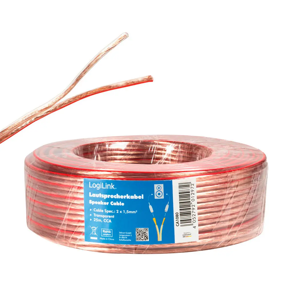 Logilink Høyttalerkabel 2x1,5mm² 25m (CCA) - Transparent