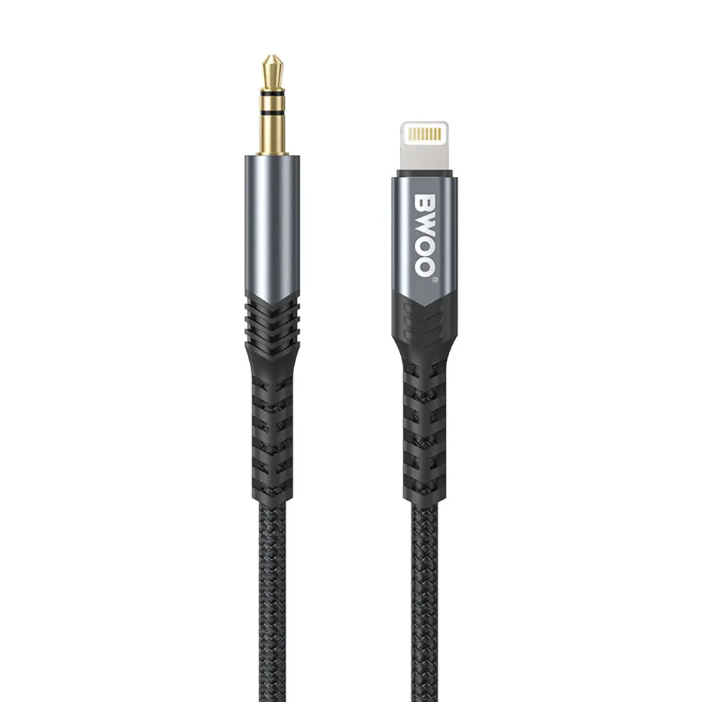 BWOO BO-AUX068 3.5mm minijack til Lightning-kabel &ndash; 1,2m &ndash; Svart