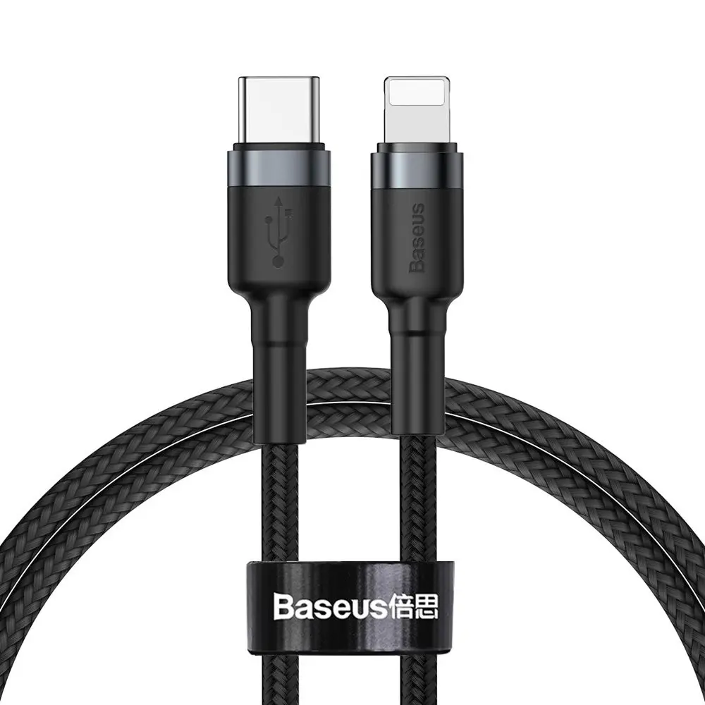 Baseus CATLKLF-G1 USB-C til Lightning-kabel, 18W, 480Mbps, 1m - Sort/Grå