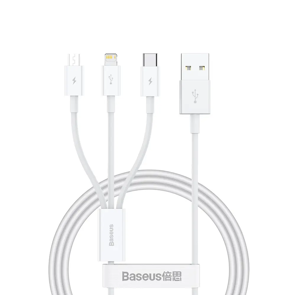 Baseus Superior Series 3-i-1 Ladekabel USB-A til USB-C, Lightning og MicroUSB - 3,5A, 0,5m