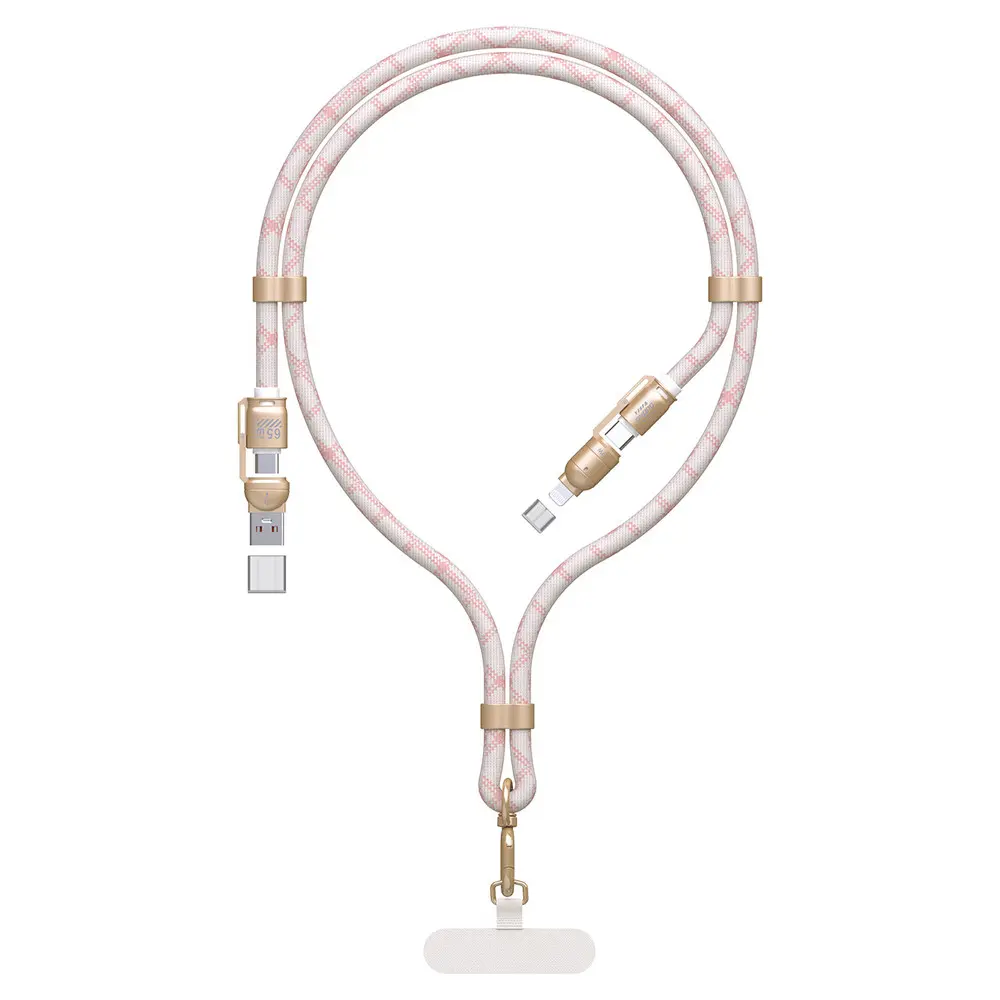 Dudao L20MAX 4-i-1 flettet multikabel og nøkkelbånd - USB-A, USB-C, Lightning, 65W, 1,5m
