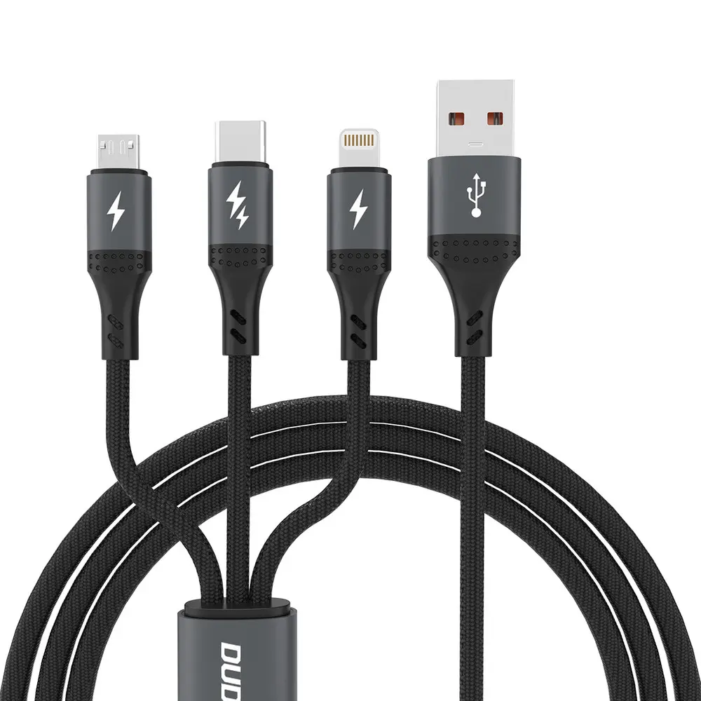 Dudao L3E 3-i-1 USB-A til MicroUSB, USB-C og Lightning kabel - 60W, 1,2m
