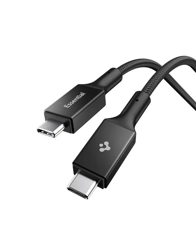 Spigen Essential USB-C kabel – 100W, 5 Gbps, Svart, 1,5 meter