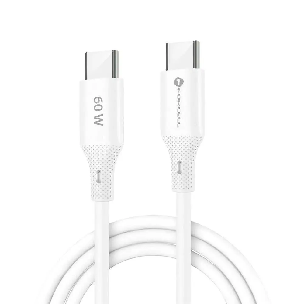 Forcell F-Energy C344 USB-C kabel - QC4.0, 3A, 60W, silikon, hvit - 1m