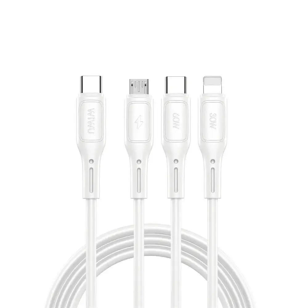 WIWU Starlink 3-i-1 ladekabel USB-C til USB-C, MicroUSB og Lightning - 60W, 1m
