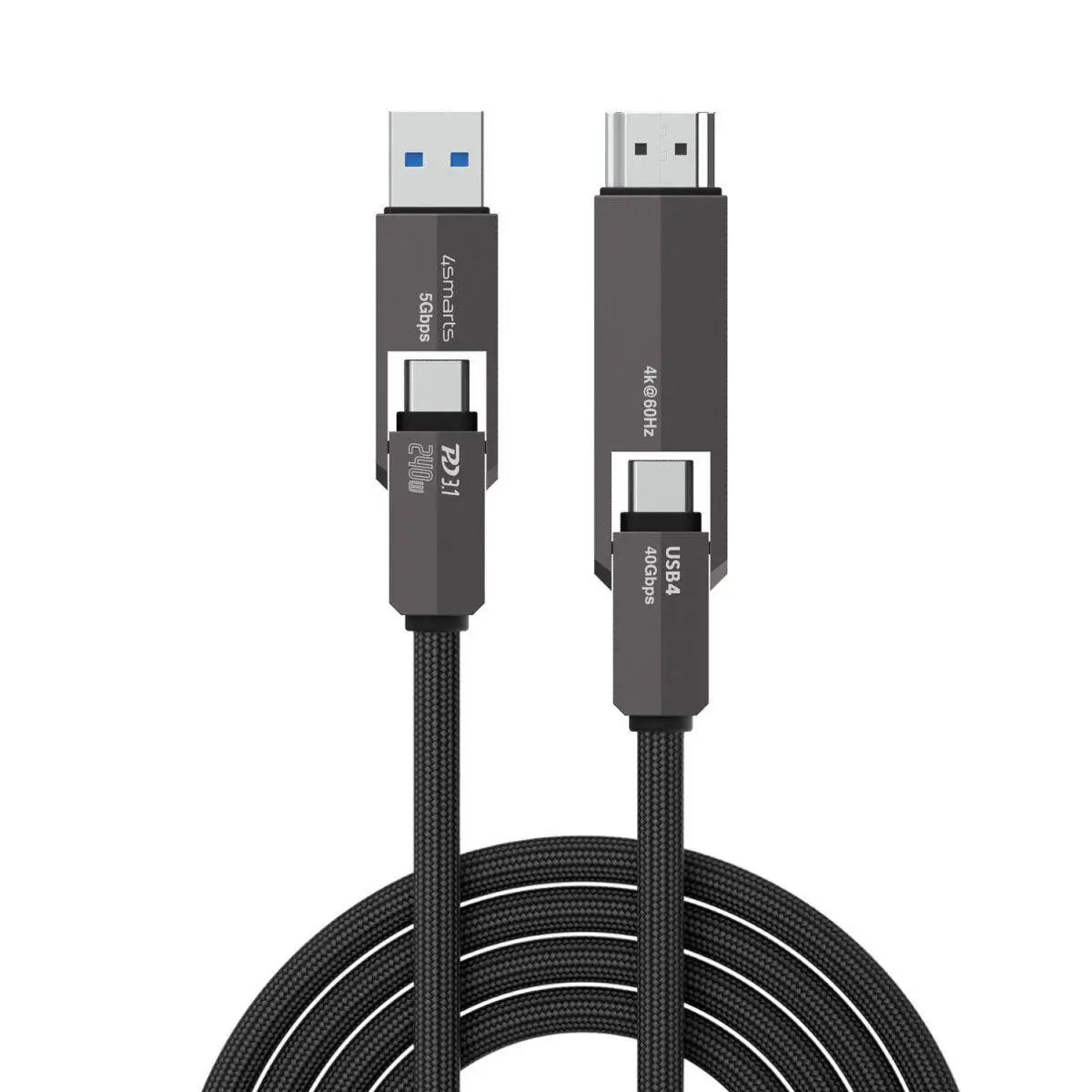 4smarts ComboCord USB4/USB-C til HDMI/USB-C-kabel - 240W, 1,5m - Svart