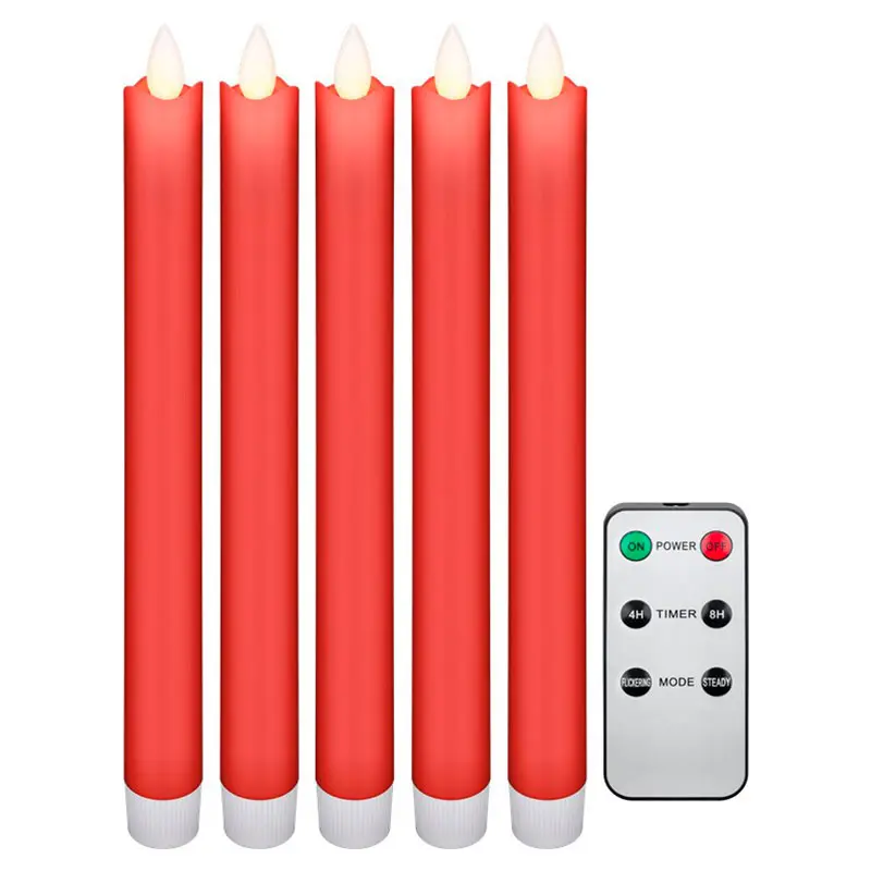 Goobay LED Kronelys med fjernkontroll - Batteridrevet (240x21mm) Rød - 5 stk