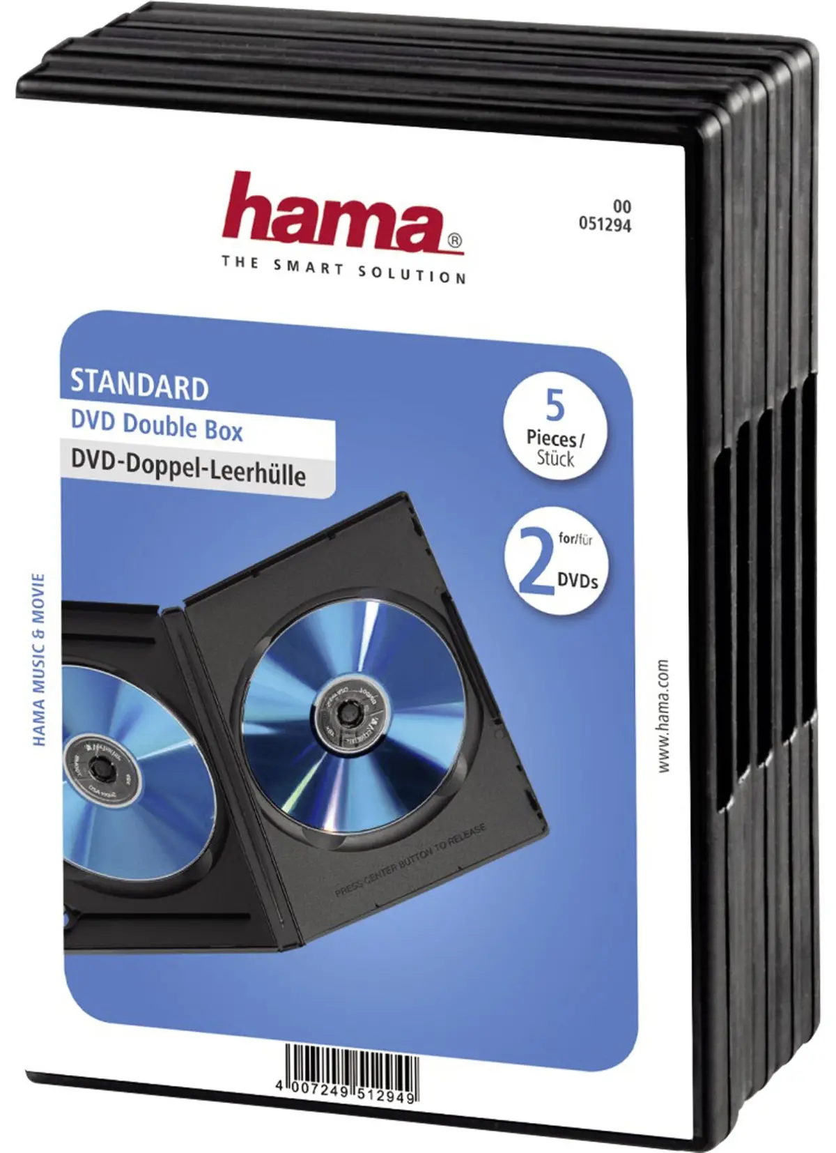 Hama GmbH Tomme doble DVD-cover (5-pakning) Svart