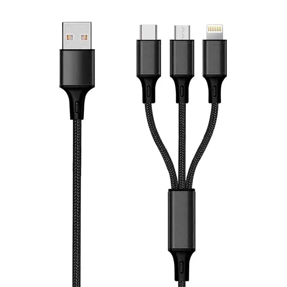 2GO USB Multi-kabel 1,5m (USB-C/Lightning/Micro USB) Svart