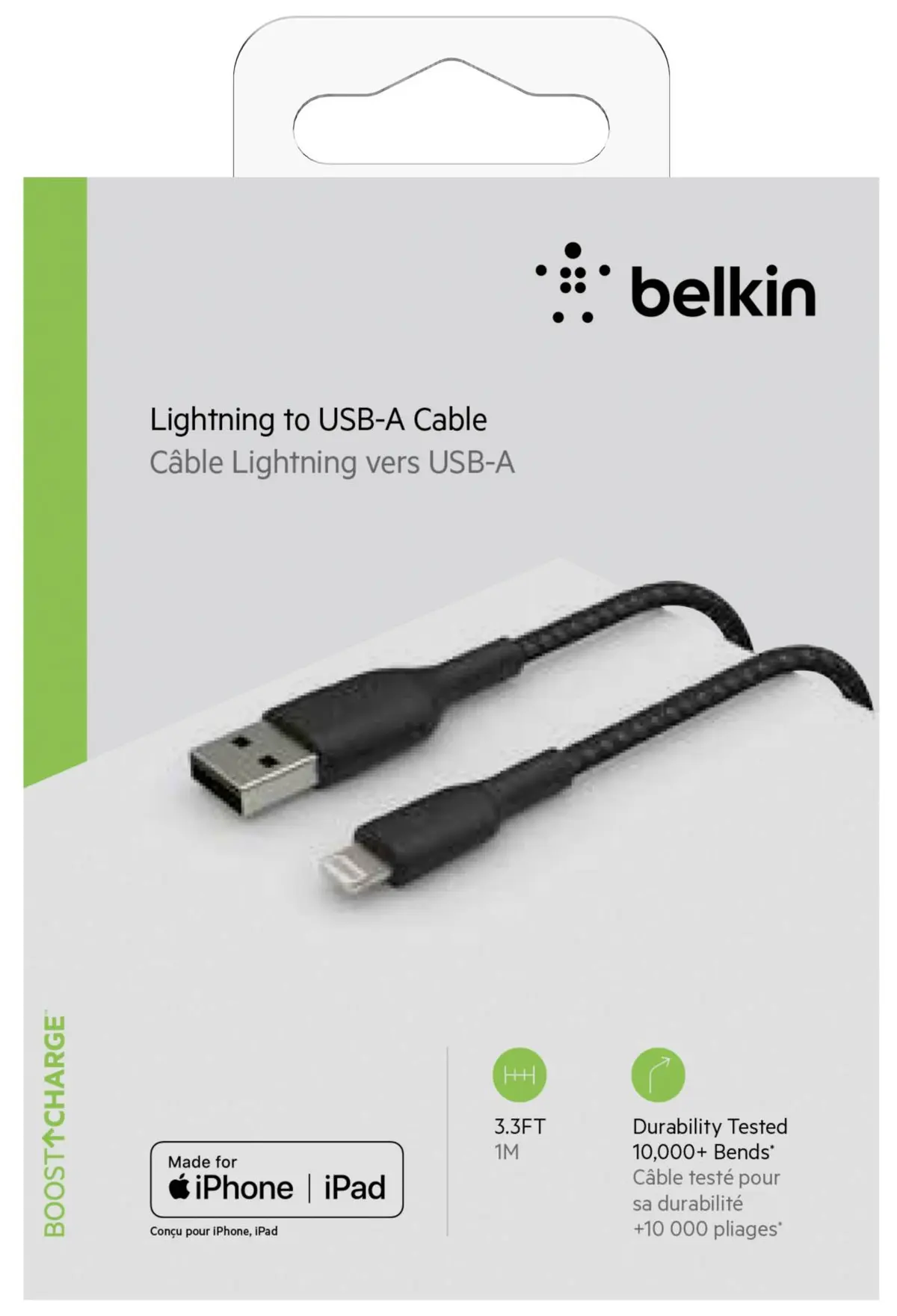 Belkin USB-A til Lightning-kabel 1m Flettet Sort
