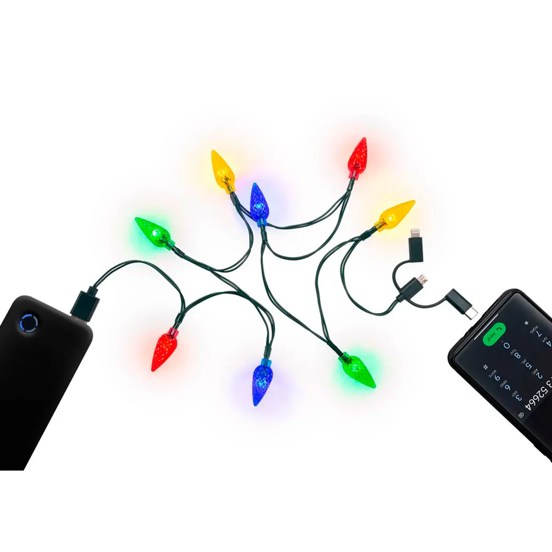 Goobay Multikabel 1m med julelys LED (USB-C/Lightning/Micro-USB)