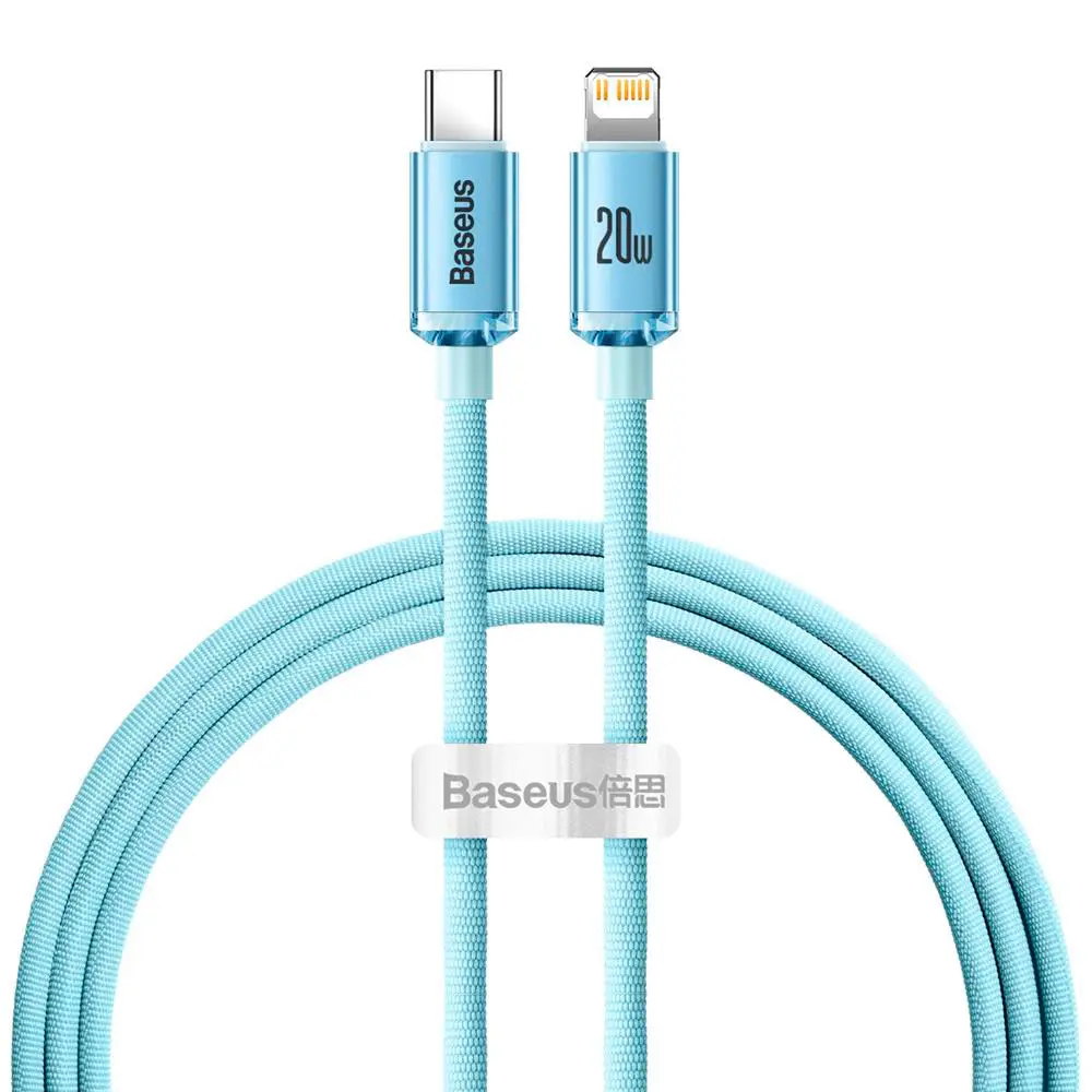 Baseus Crystal USB-C til Lightning-kabel 1,2m (20W) – Lyseblå