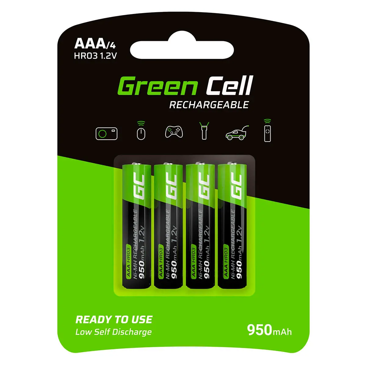 Green Cell oppladbare AAA-batterier (950mAh) &ndash; 4 stk.