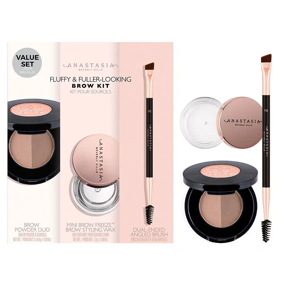 Anastasia Beverly Hills Fluffy & Fuller Looking Brow Kit Medium Brown Lip Liner: 1.49 g Crystal Lip Gloss: 4.8 ml