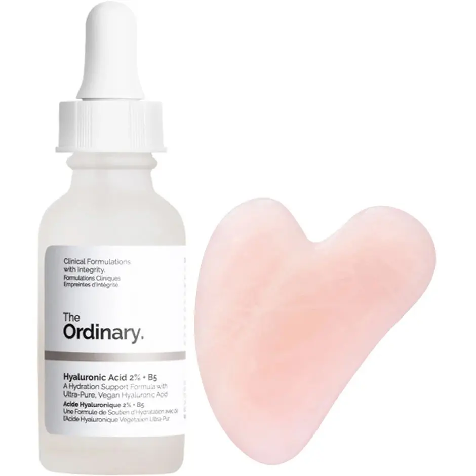The Ordinary Glow & Glide Set Hyaluronic Acid 2% + B5 & Gua Sha Rose Quartz