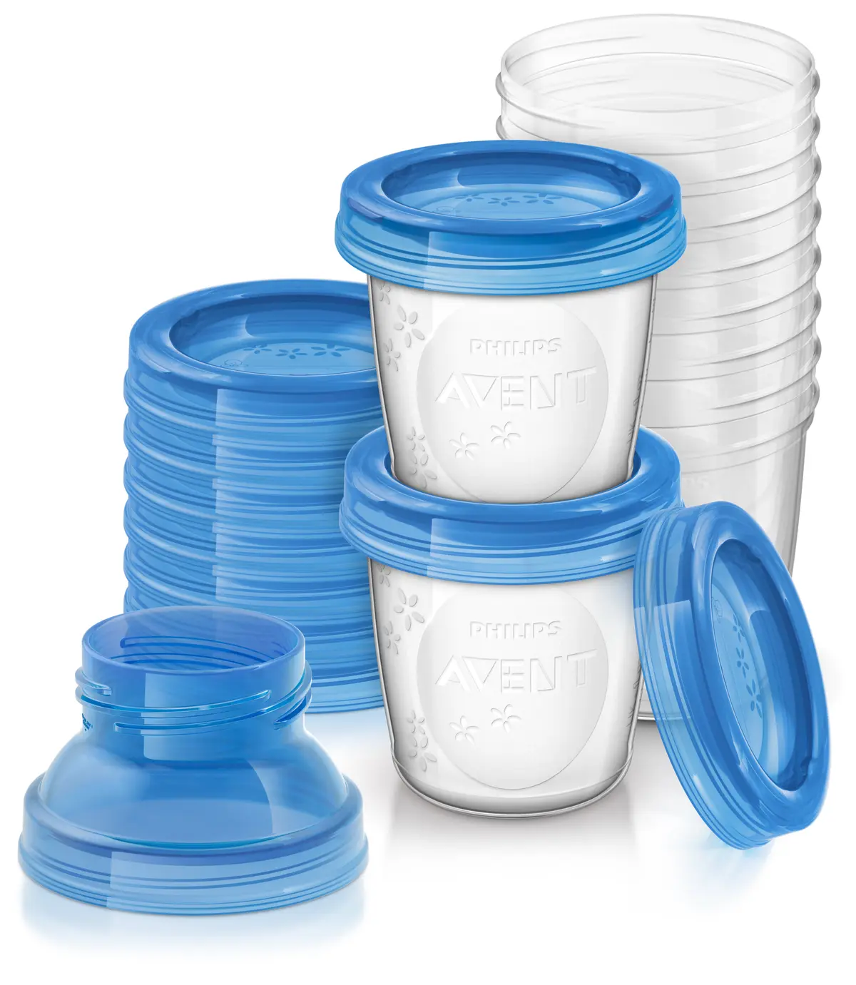 Philips Avent VIA oppbevaringsbeger med adapter 10 stk, white