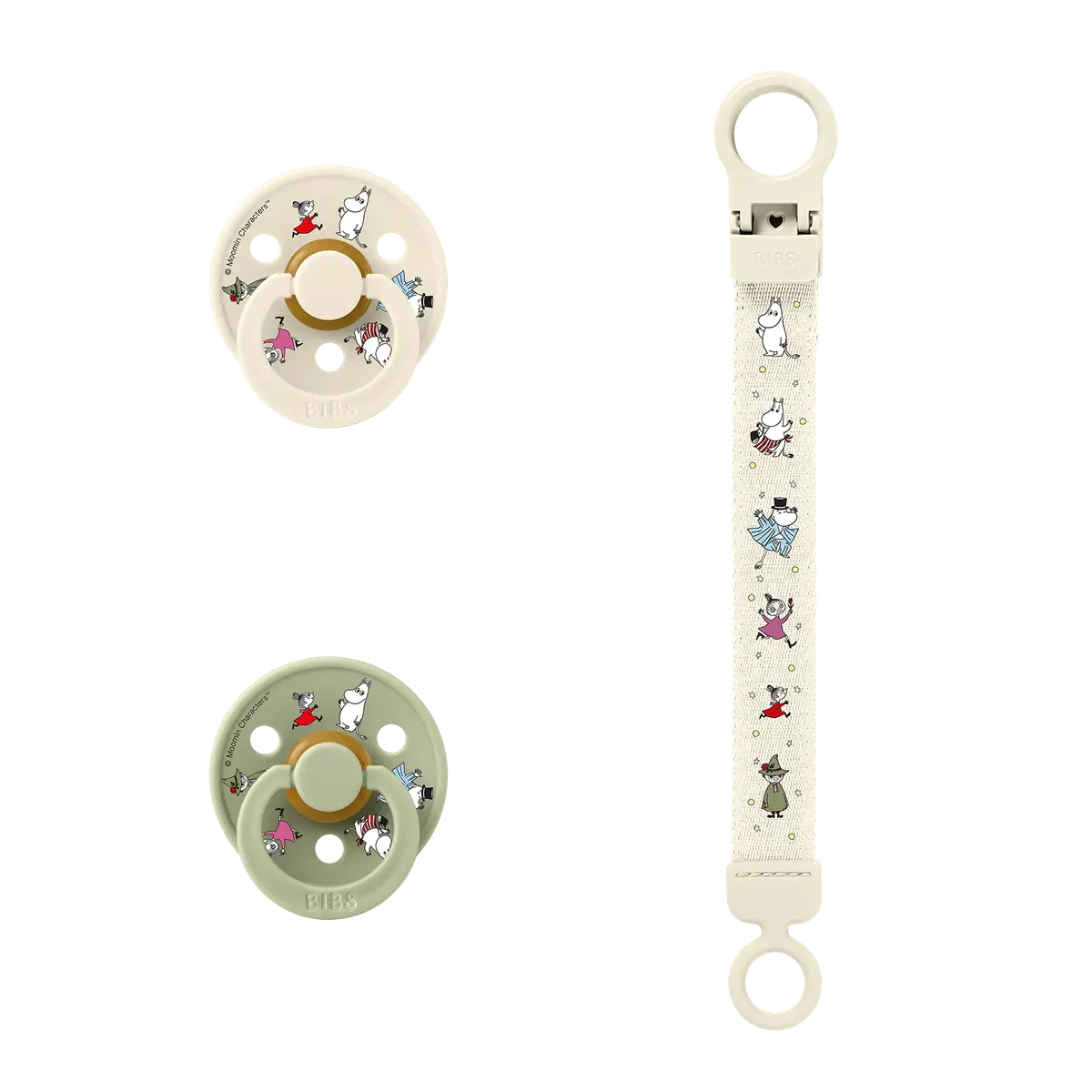 BIBS x Moomin Gift Set – Smokkesett med snor, ivorysage