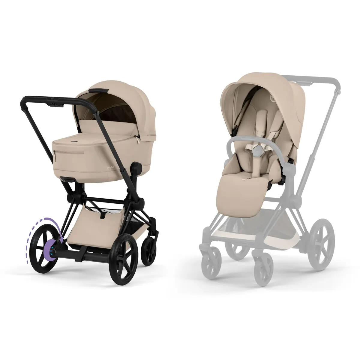 e-Priam Matt Black med brettbar liggedel (2026), cozybeige