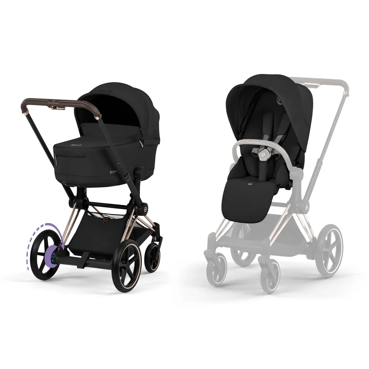 e-Priam Rosegold med liggedel, sepiablack