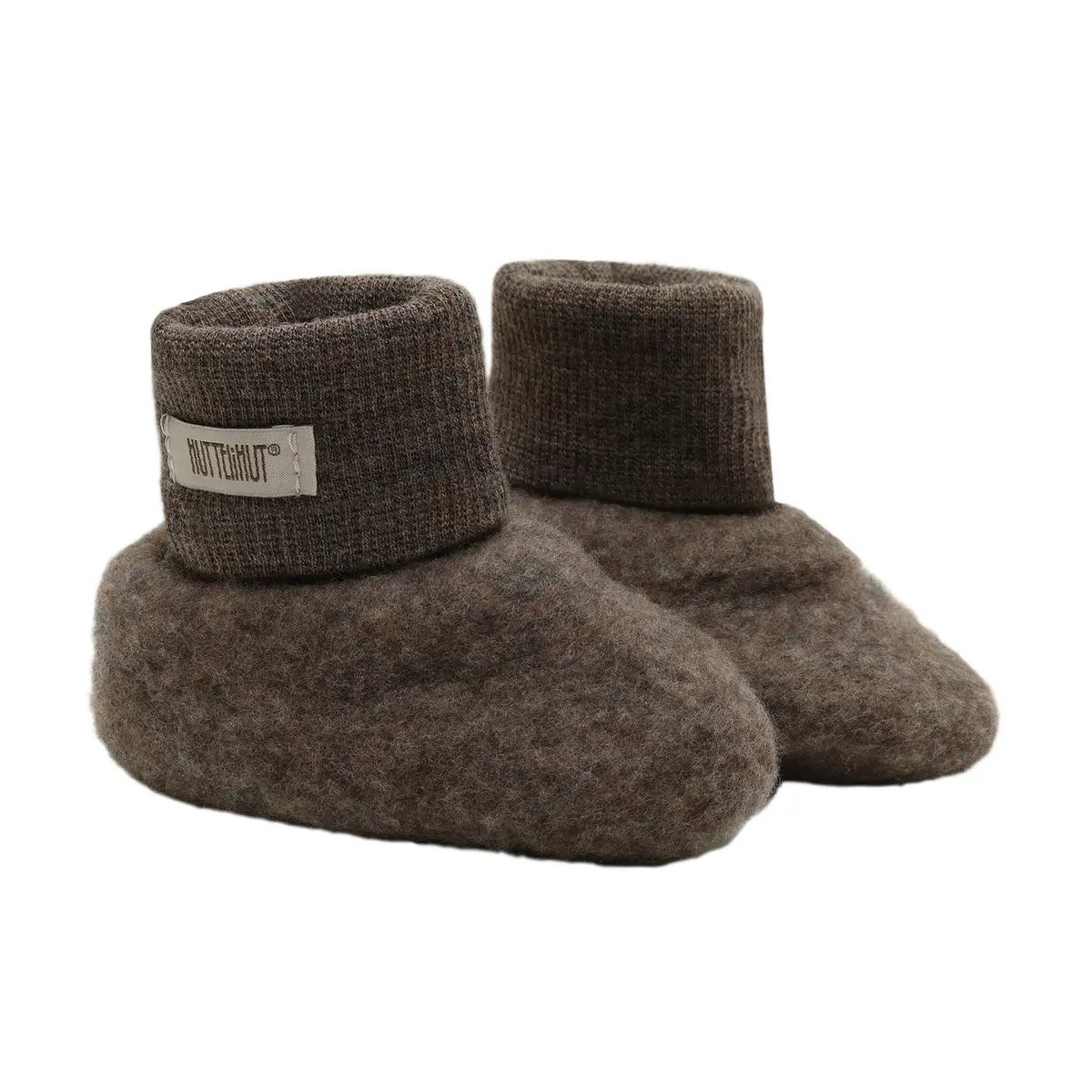 HutteliHut tøfler i merinoullfleece, brownmelange