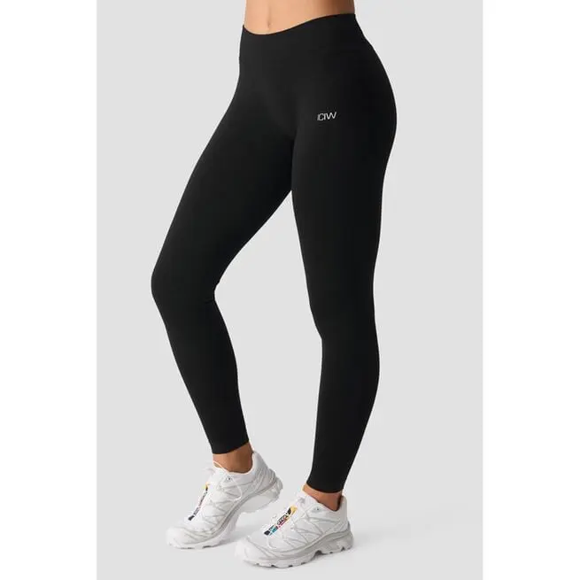 Smooth Seamless Tights Middels Høy Midje V form Svart