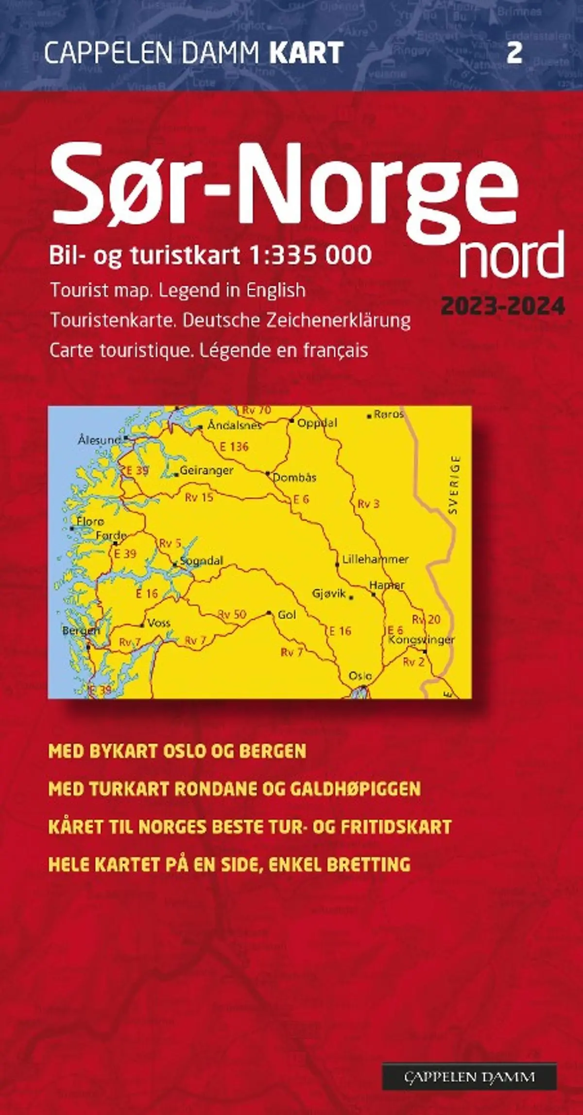 Sør-Norge nord 2023 - 2024: bil- og turistkart = tourist map = Touristenkarte = carte touristique