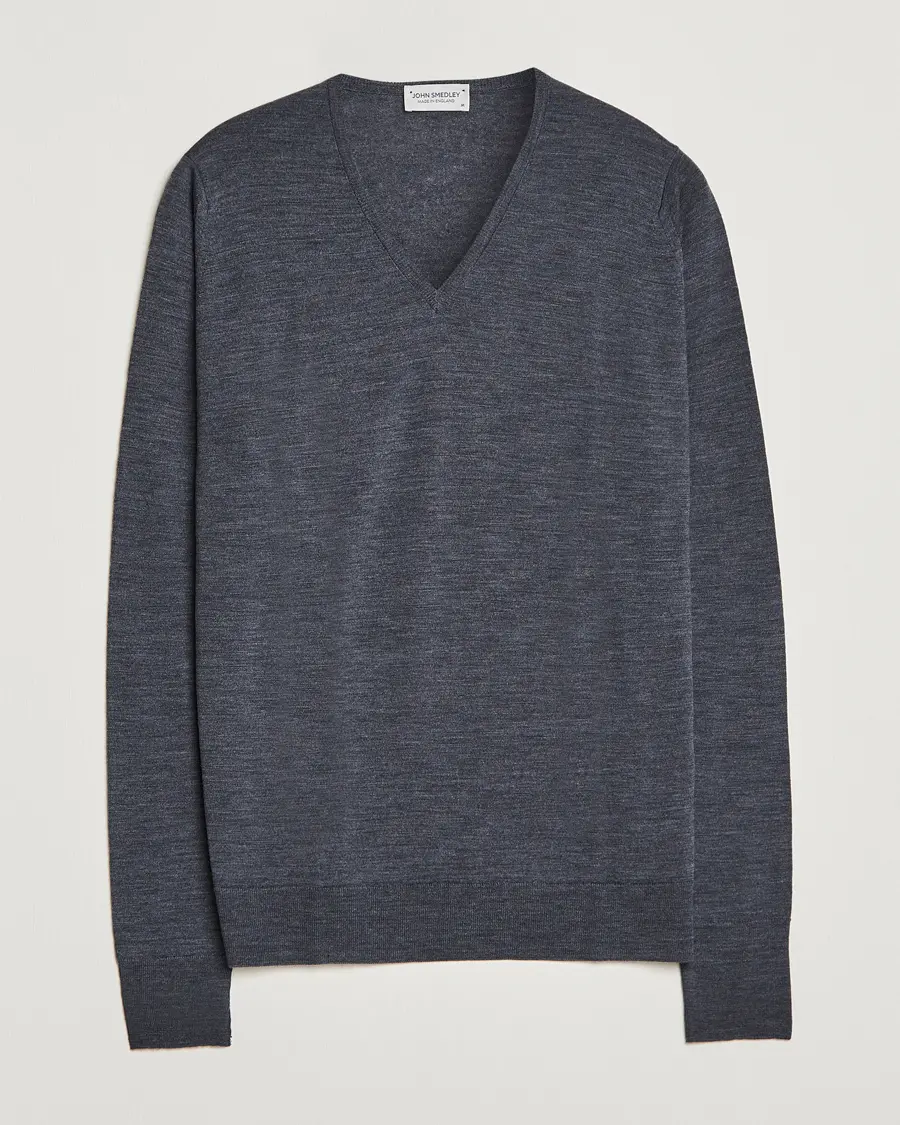 John Smedley Bobby Extra Fine Merino V-Neck Pullover Charcoal