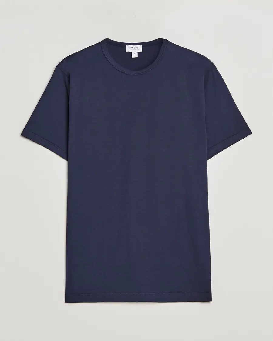 Sunspel Crew Neck Q82 Cotton T-Shirt Navy