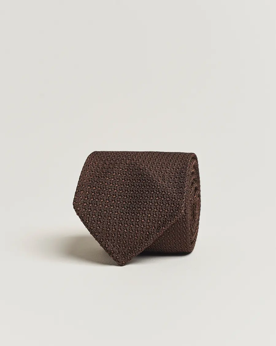 Drake'sLarge Knot Handrolled Grenadine Silk TieBrown
