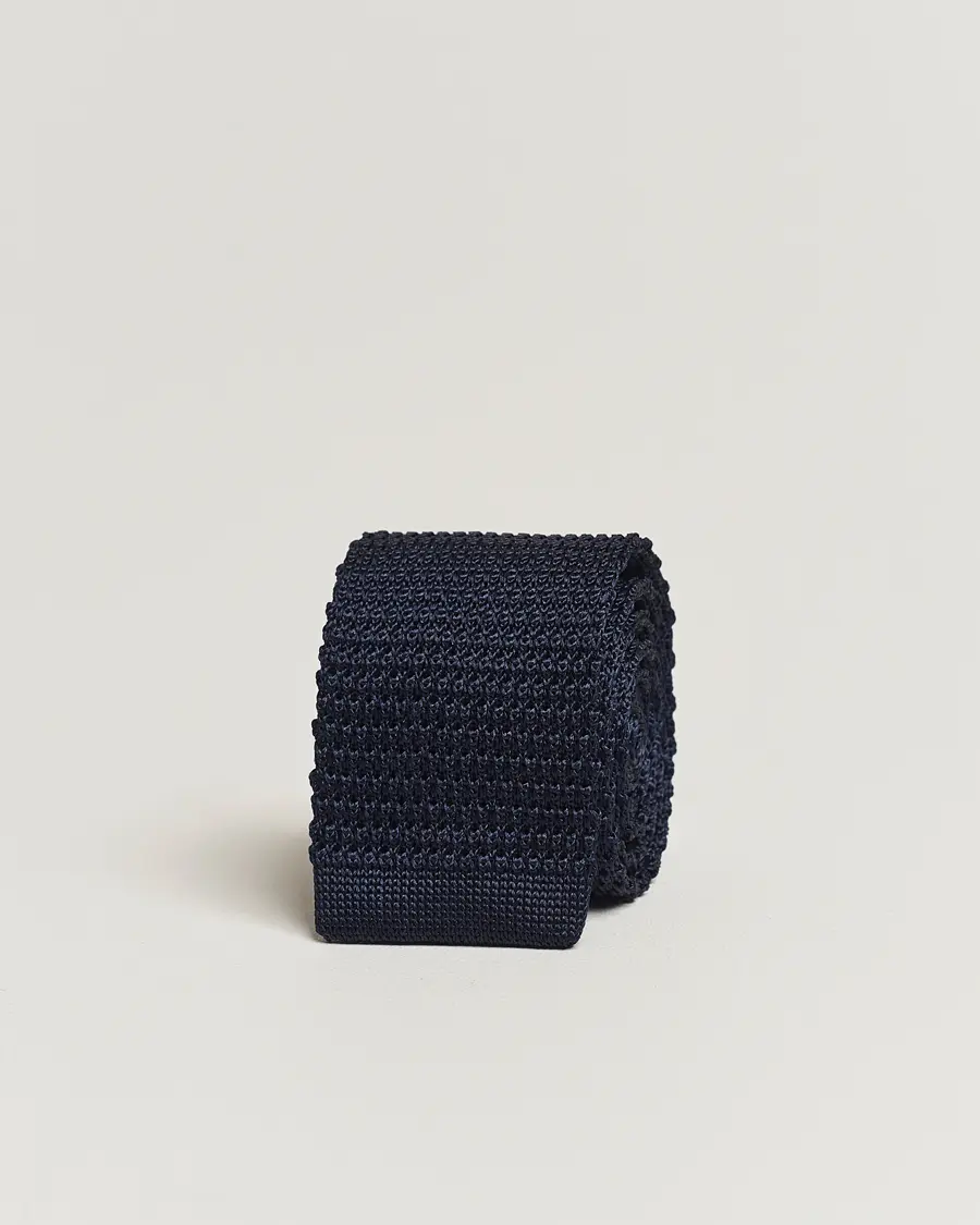 Amanda Christensen Knitted Silk Tie 6 cm Navy