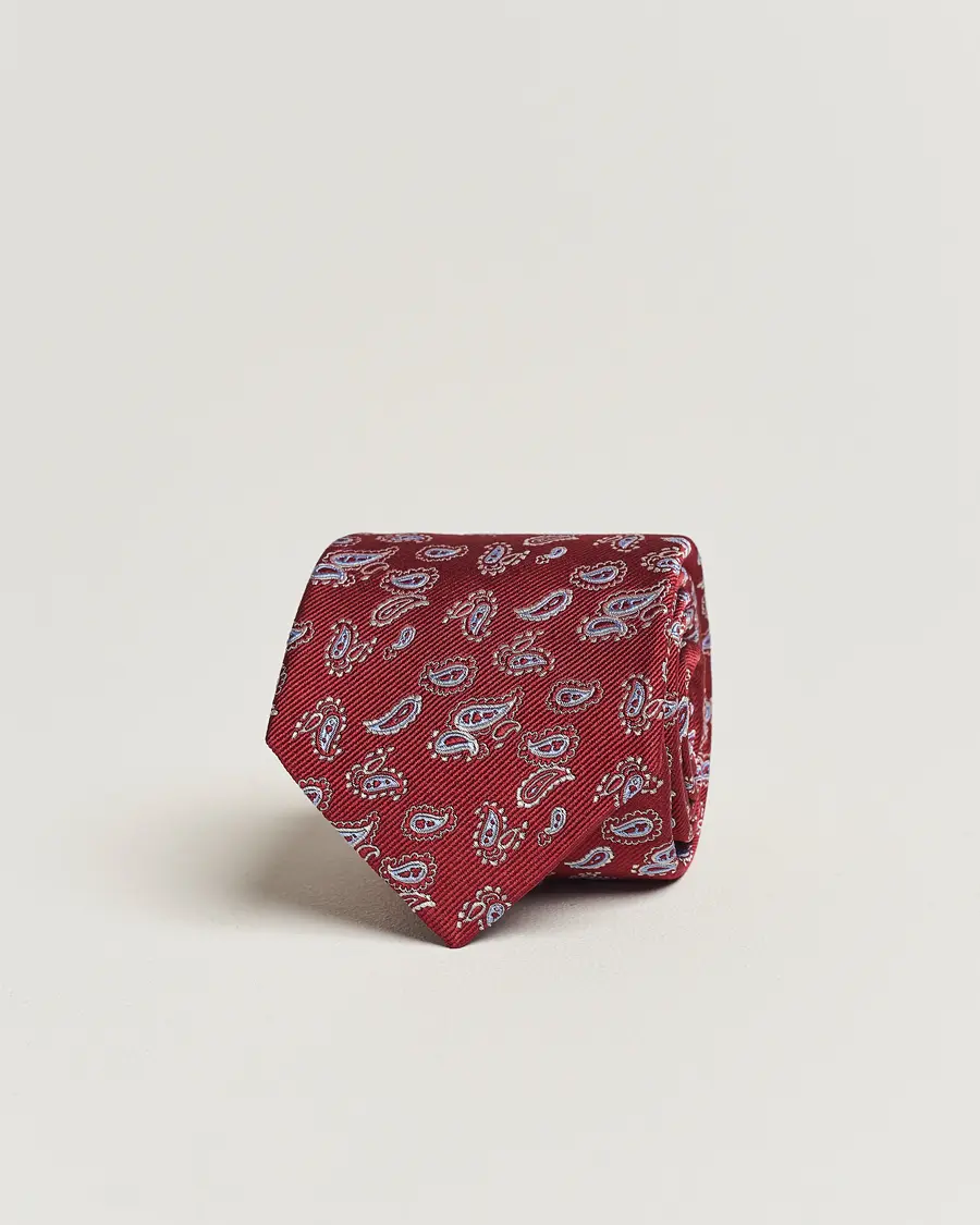 Amanda Christensen Paisley Woven Silk Tie 8 cm Wine Red