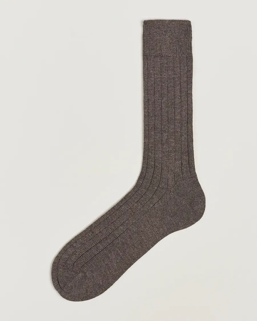 Bresciani Wool/Nylon Heavy Ribbed Socks Taupe