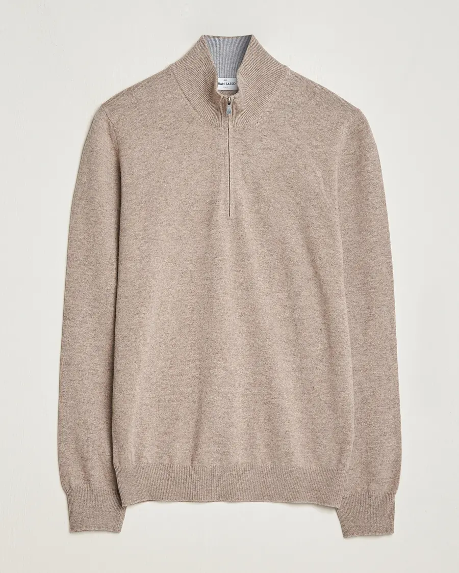 Gran Sasso Wool/Cashmere Half Zip Beige Melange