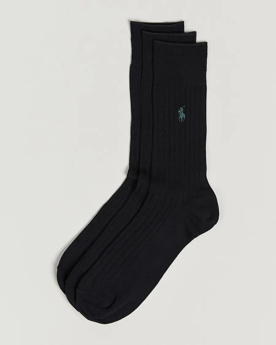 Polo Ralph Lauren 3-Pack Egyptian Rib Crew Socks Black