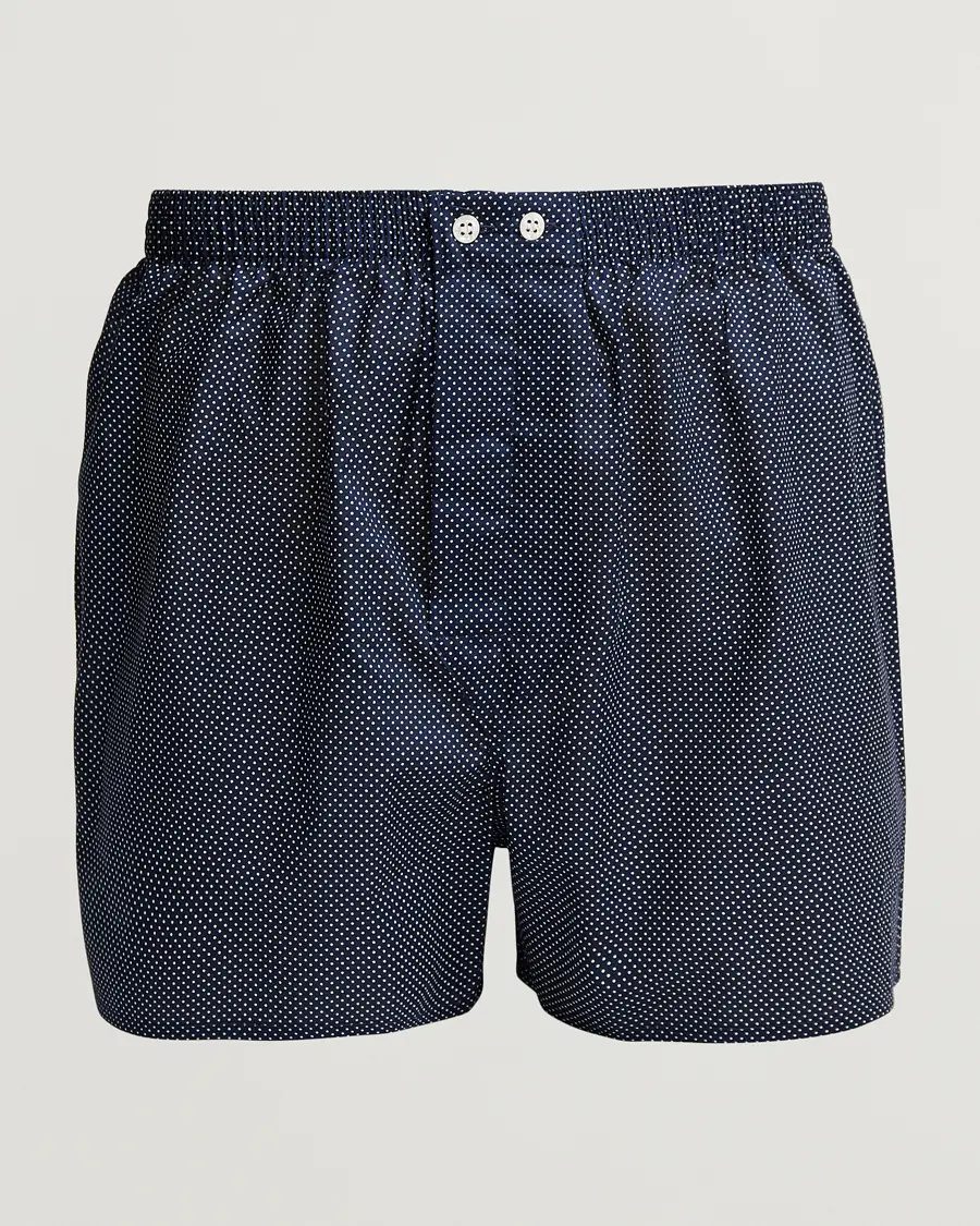 Derek Rose Classic Fit Cotton Boxer Shorts Navy Polka Dot
