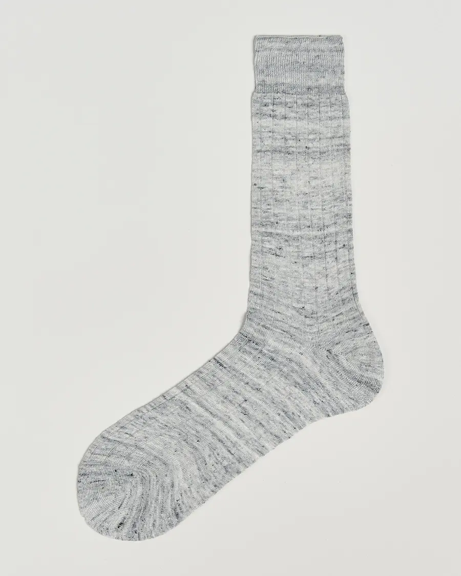 Bresciani Linen Ribbed Short Socks Off White