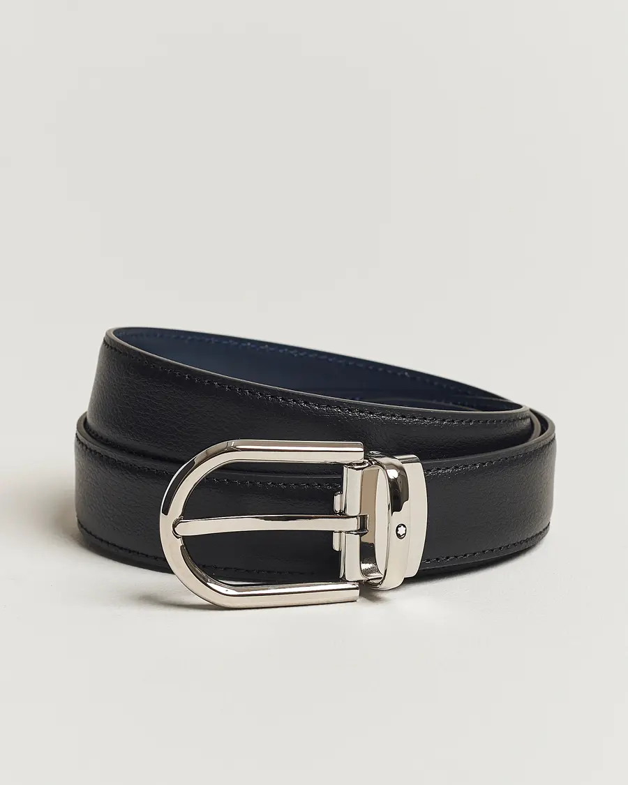Montblanc Reversible Horseshoe Leather Belt 30mm Blue/Black Grain