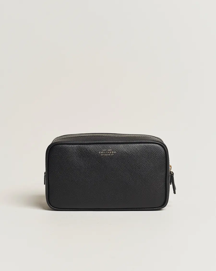 Smythson Panama Double Zip Washbag Black