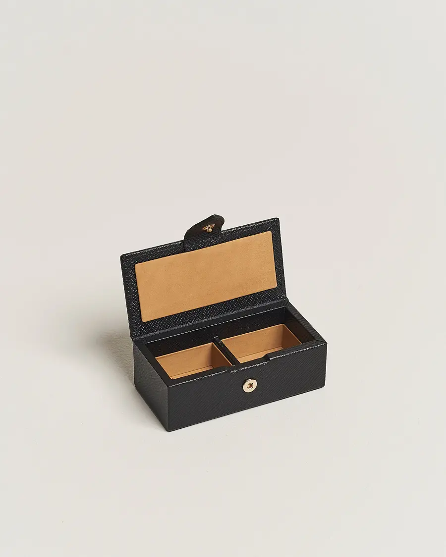 Smythson Panama Mini Cufflink Box Black