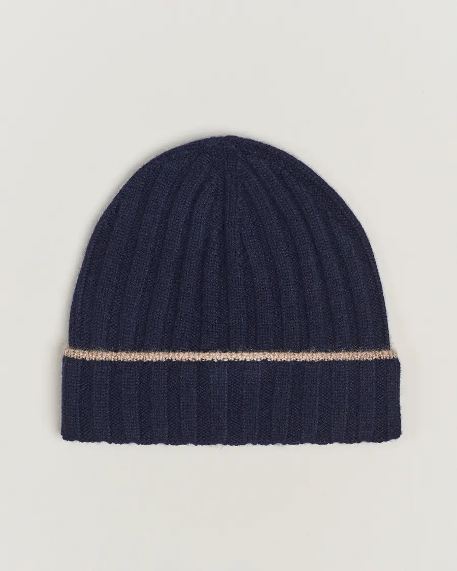 Brunello Cucinelli Cashmere Contrast Beanie Navy