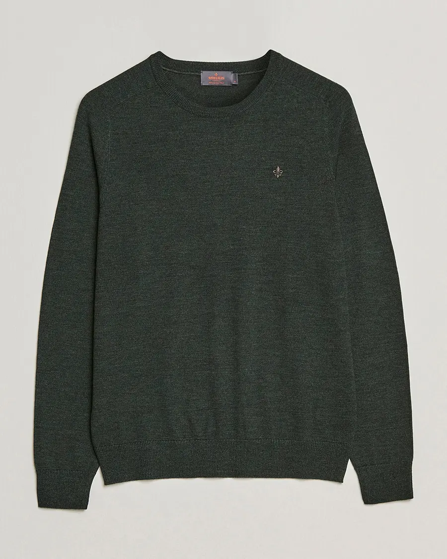 Morris Merino O-neck Olive Melange