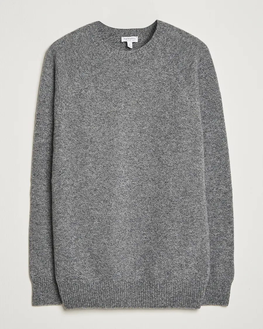 Sunspel Lambswool Crew Neck Grey Melange