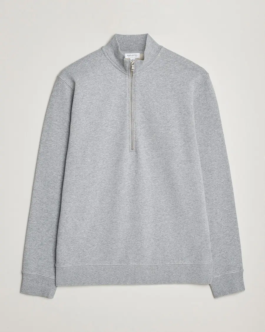 Sunspel Loopback Half Zip Grey Melange