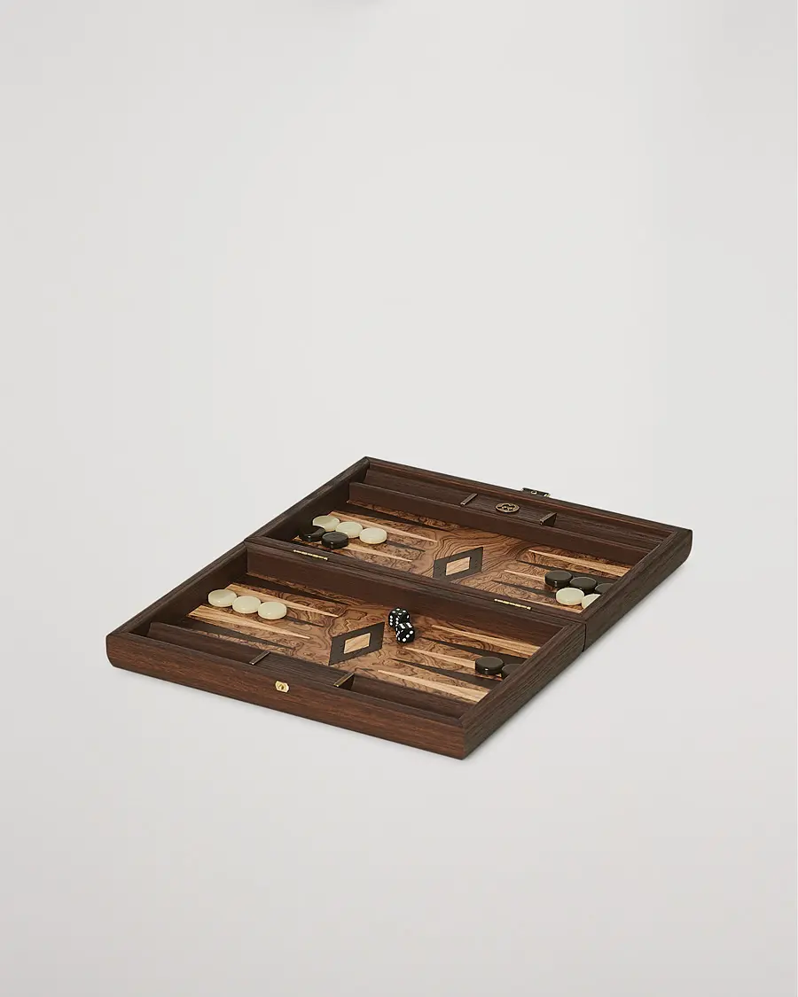 Manopoulos Walnut Burl Small Backgammon With Side Racks