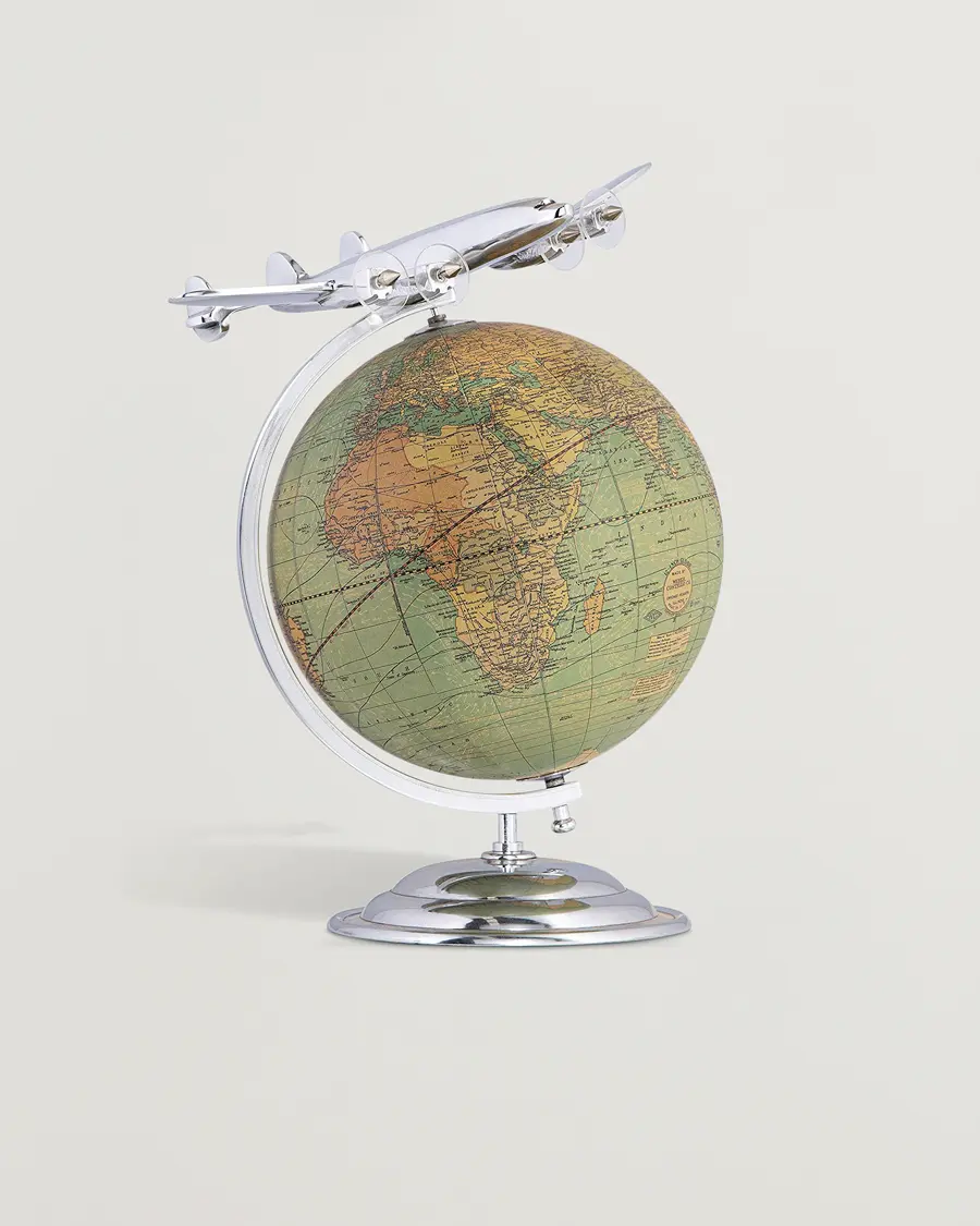 Authentic Models On Top Of The World Globe and Plane Silver