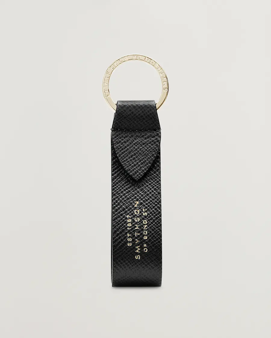 Smythson Panama Leather Keyring Black