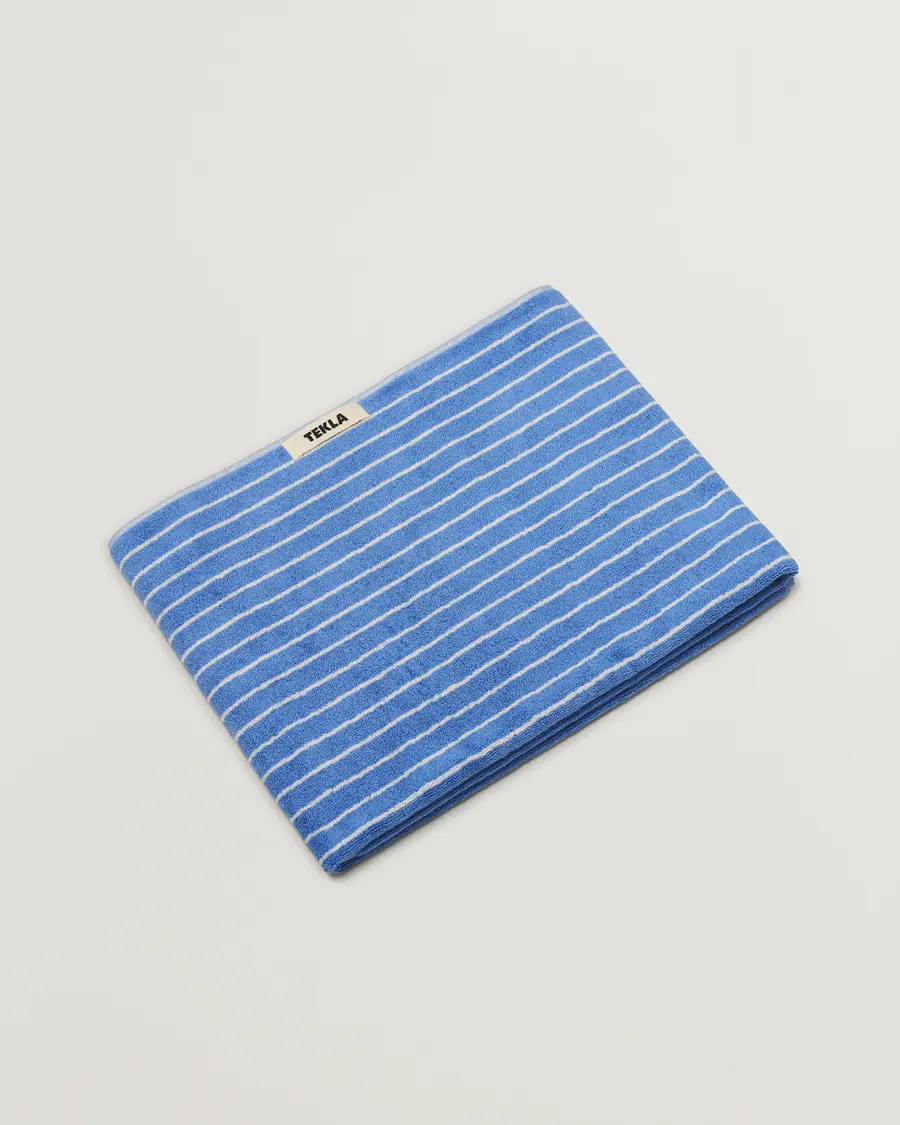 TeklaOrganic Terry Bath TowelClear Blue Stripes