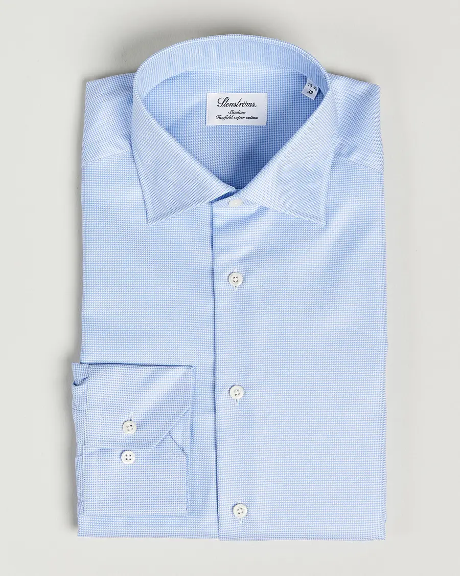 Stenströms Slimline Houndstooth Shirt Light Blue