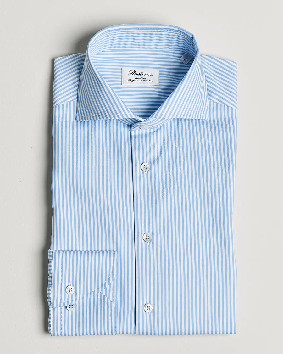 Stenströms Slimline Stripe Cut Away Shirt Light Blue