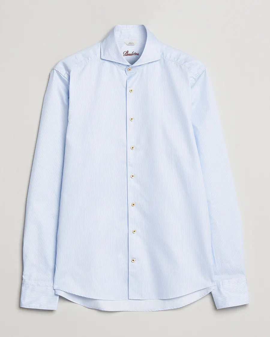 Stenströms Slimline Pinstriped Casual Shirt Light Blue